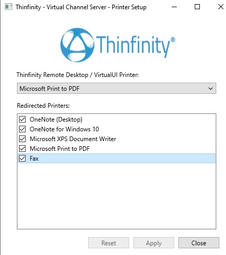 thinfinity virtual channel server printer setup
