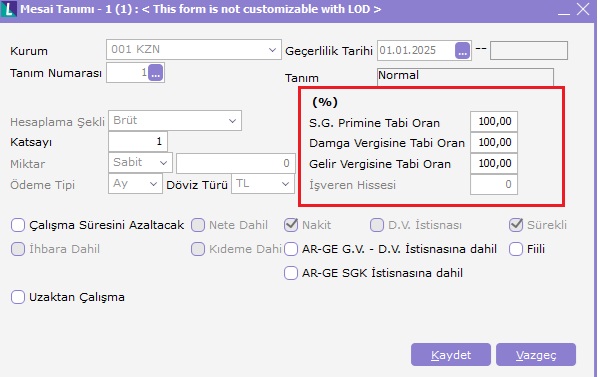 Logo Bordro Plus mesai sigorta primi gelir vergisi ve damga vergisi hesaplanmıyor